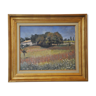 Table oil on landscape canvas