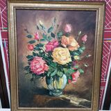 Painting on canvas with a knife, vase and cut flowers, Léon Gasser dit Mas