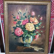 Painting on canvas with a knife, vase and cut flowers, Léon Gasser dit Mas