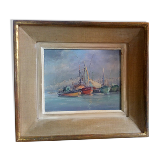 Peinture marine ancienne sur toile encadrée