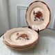 Set of 6 flat plates Digoin Sarreguemines pink flowers years 30-40