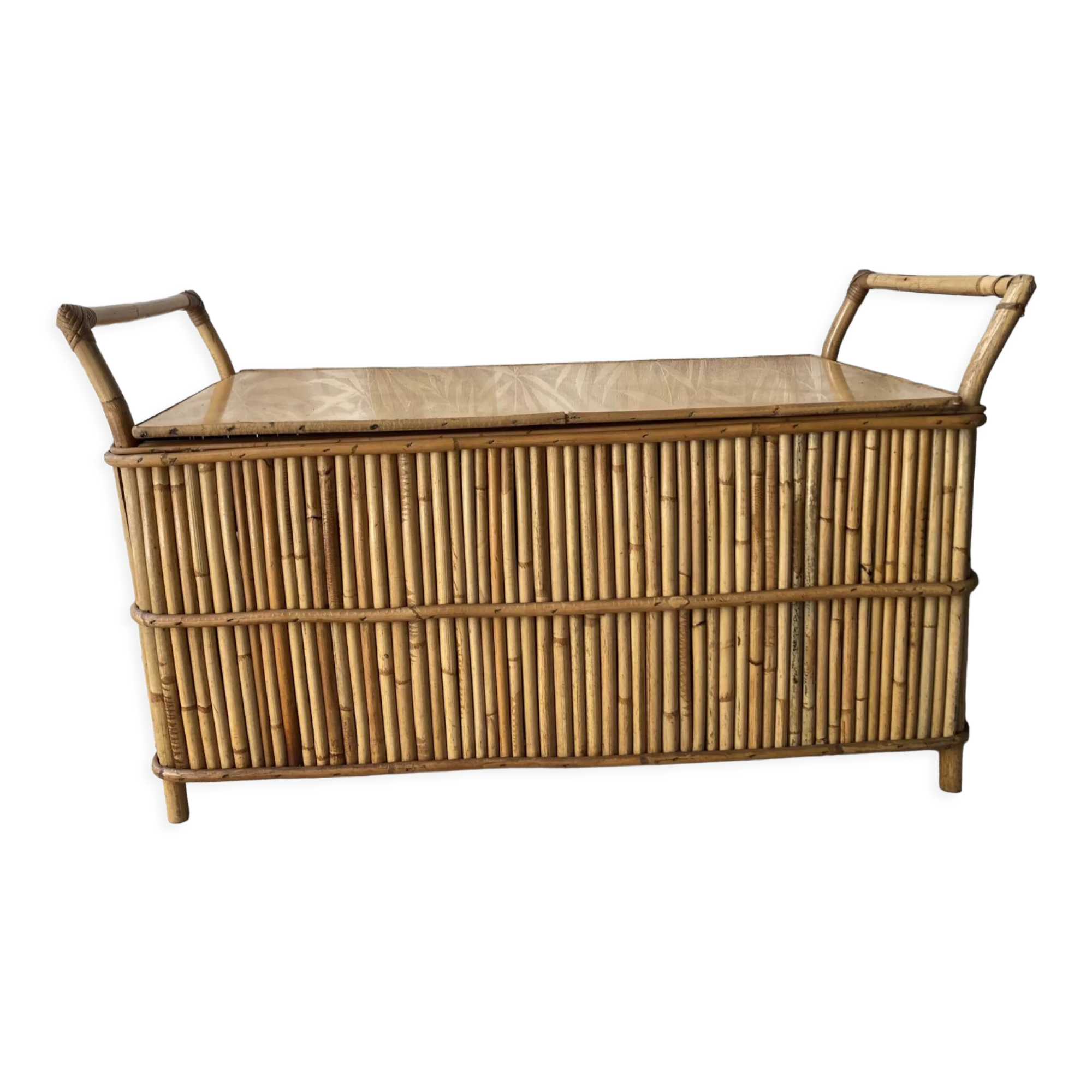 Vintage rattan bench chest