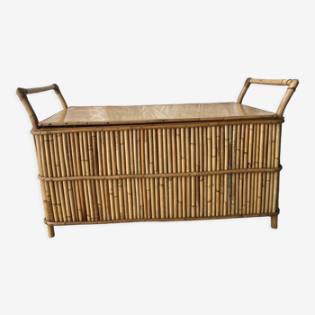 Coffre banc rotin vintage