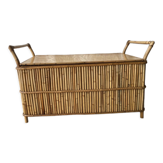Coffre banc rotin vintage