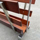 Vintage magazine rack from  rosewood and chrome design