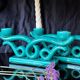 Set of 2 turquoise enamelled ceramic candle holders