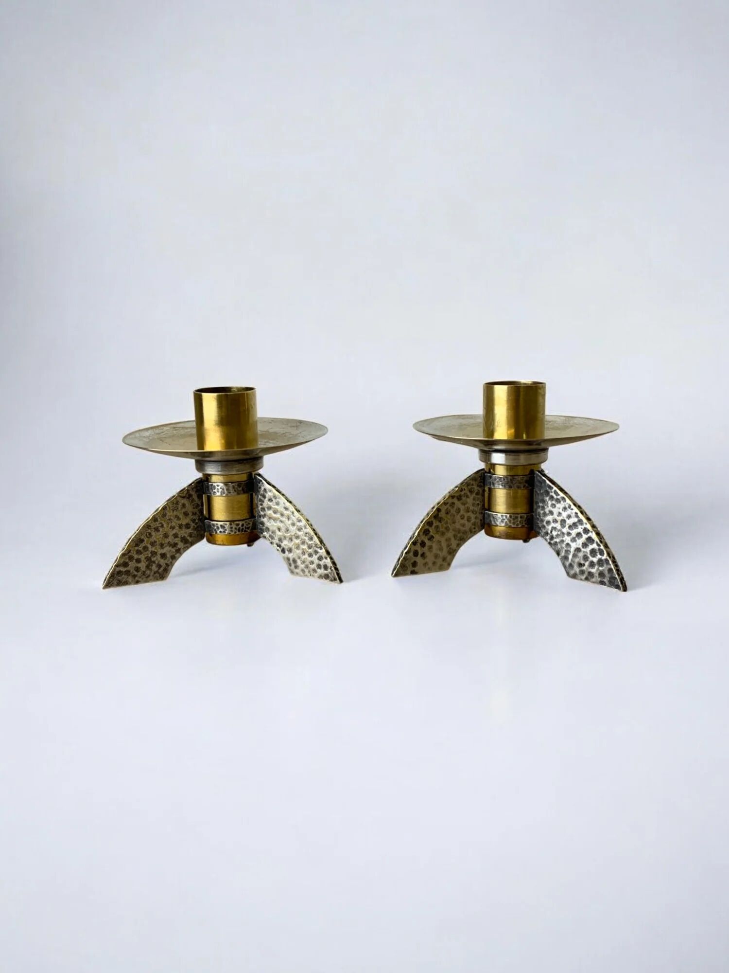 Pair of brutalist candlesticks in brass, Denmark, 1970s