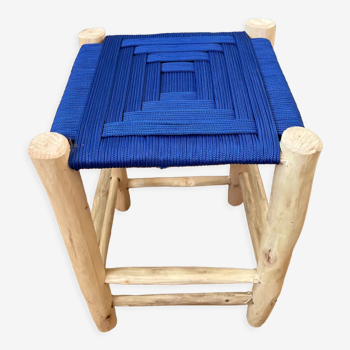 Moroccan stool beldi seated blue Majorelle
