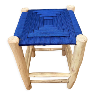Moroccan stool beldi seated blue Majorelle