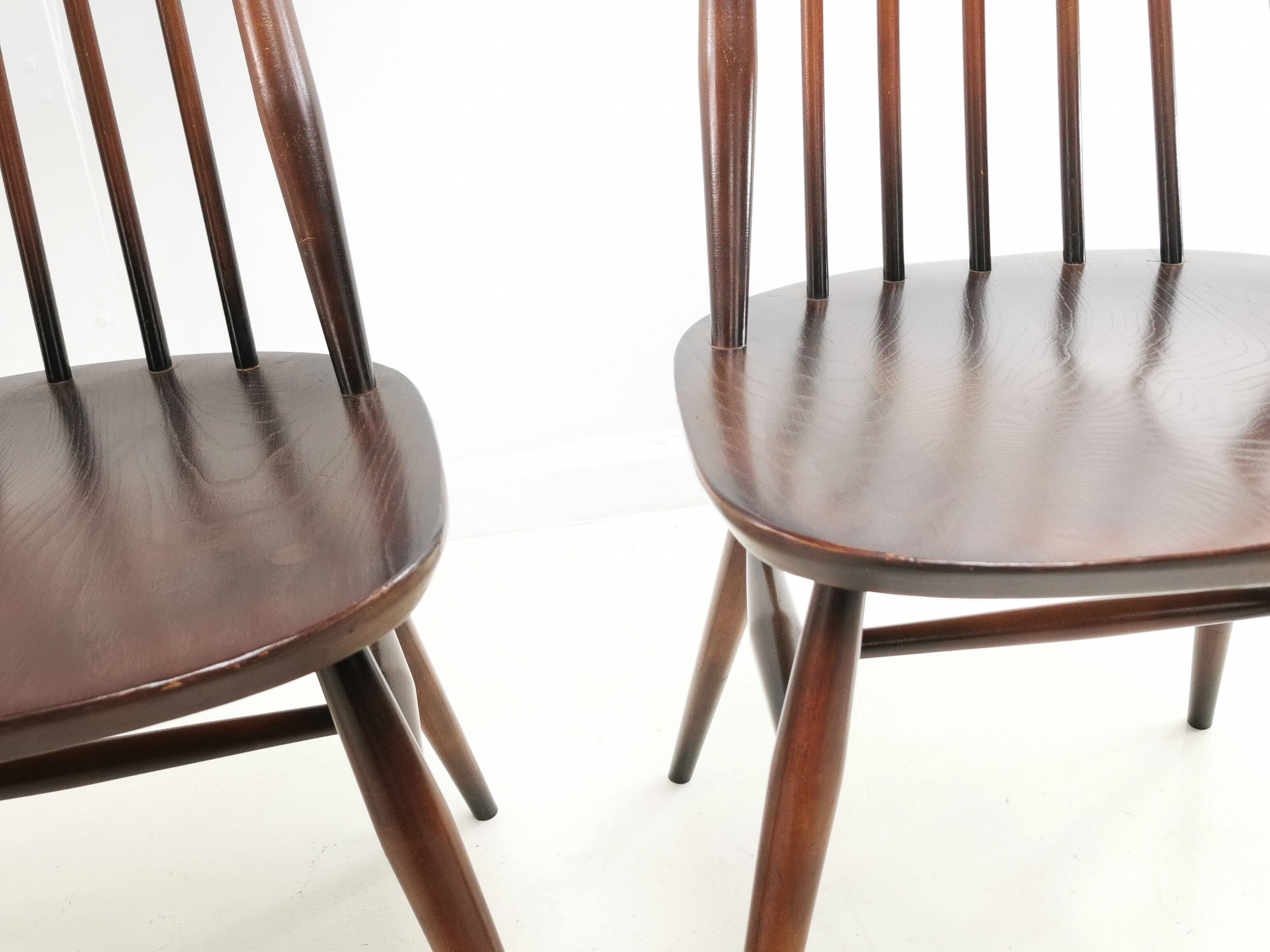 Set of eight vintage Ercol elm & beech Goldsmiths dining chairs mid century