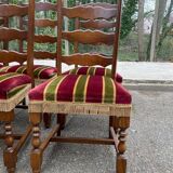 6 Louis XIII dining chairs in solid wood and burgundy velvet.