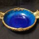 Cobalt blue fruit cup in Sèvres Porcelain and Bronze signed Paul Milet