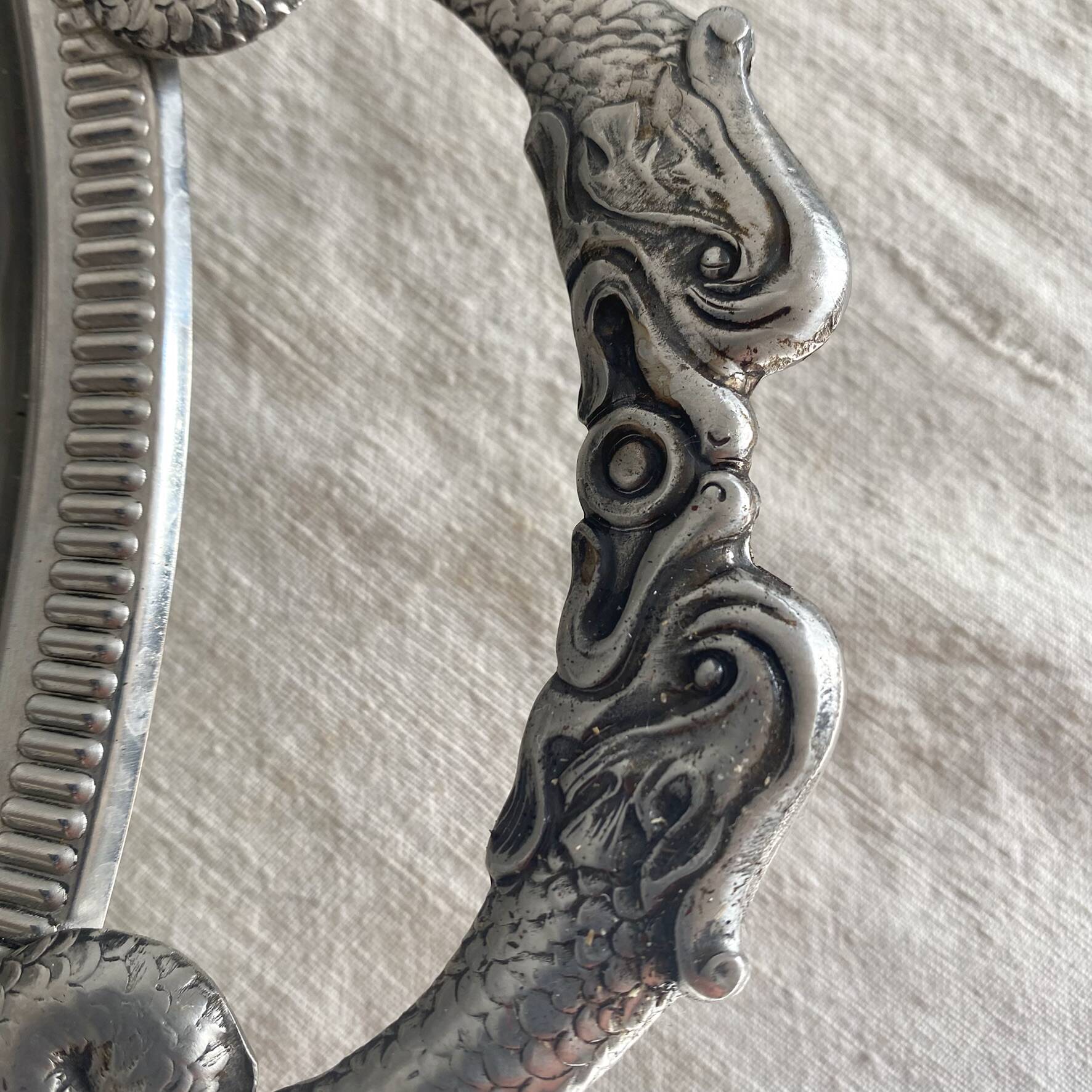 Stainless steel dish Jean Couzon with fish handles