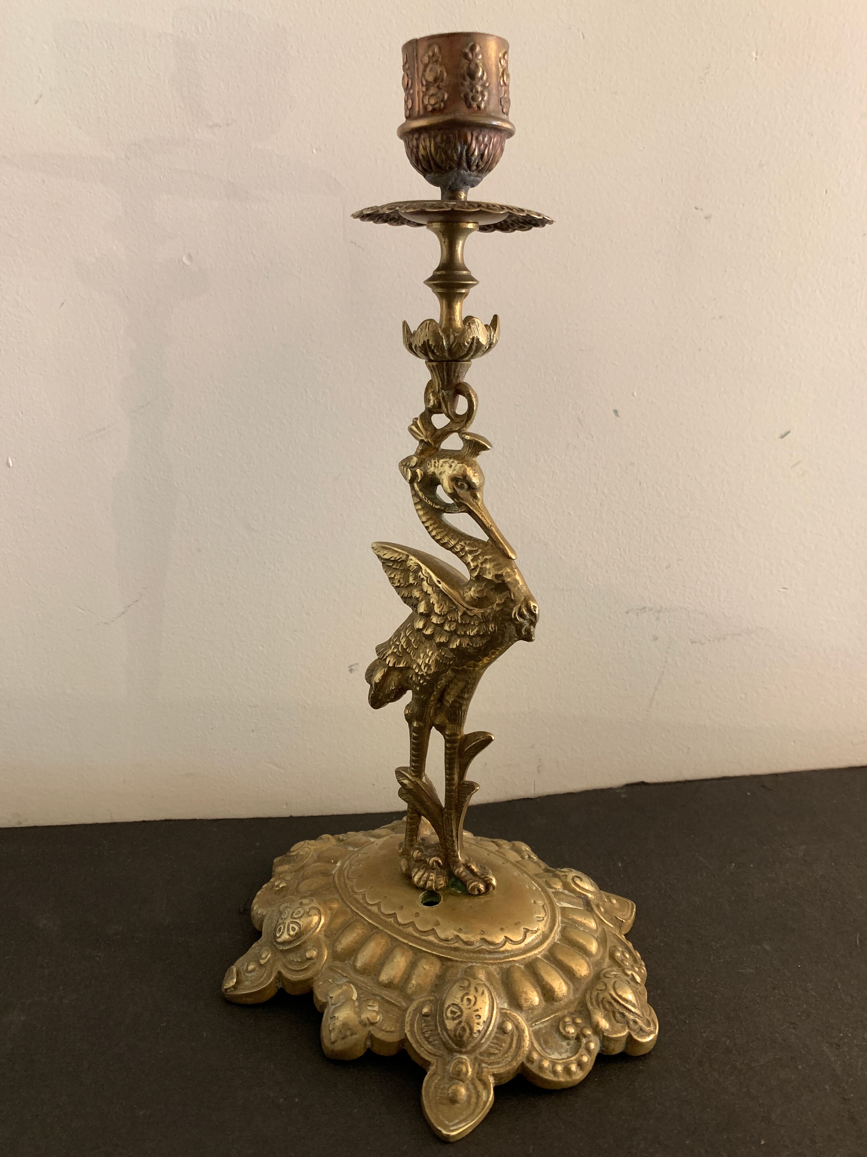 Brass heron heron animal candle holder