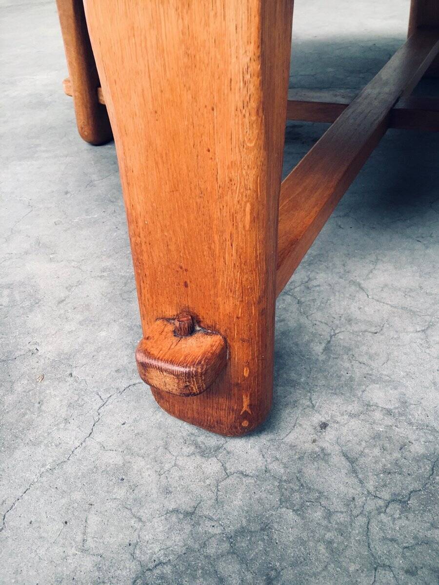 Brutalist Handcrafted Oak Coffee Table, Netherlands, 1950s