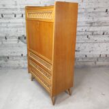 Vintage wood and rattan secretary