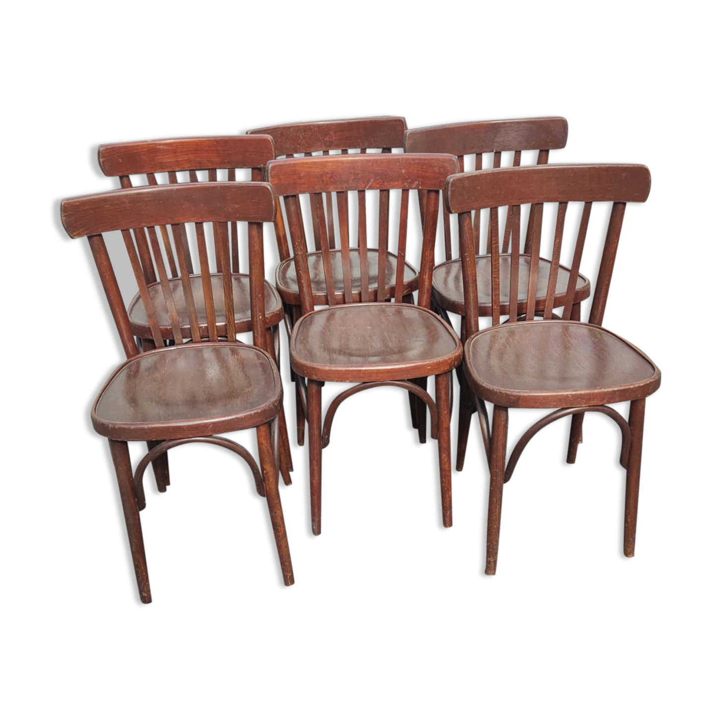 Series of 6 curved beech bistro chairs from Thonet around 1920/30