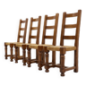 Ensemble de 4 chaises de salle à manger en chêne français et à dos d’échelle de jonc années 1950