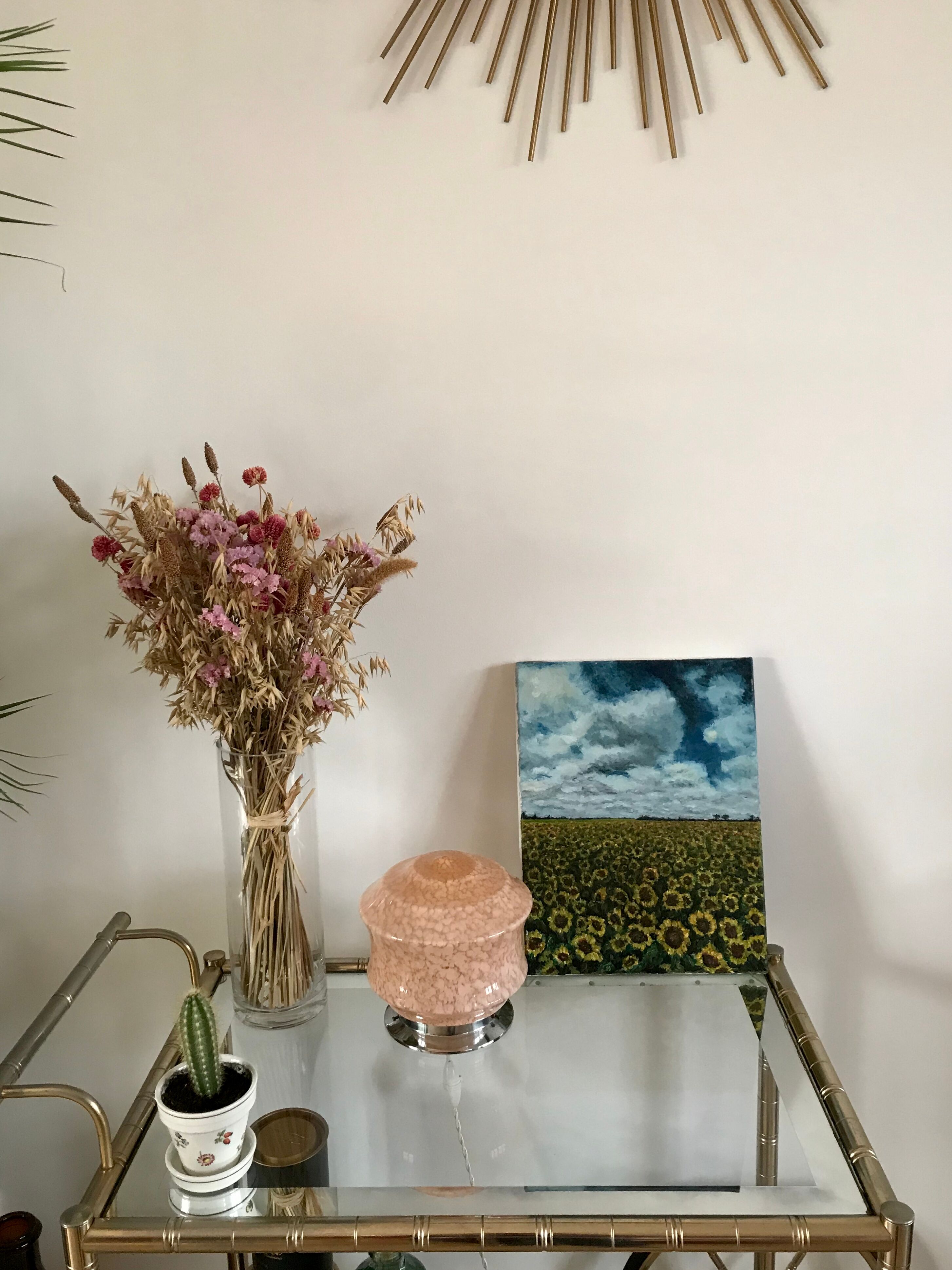 Painting oil on canvas vintage sunflower fields