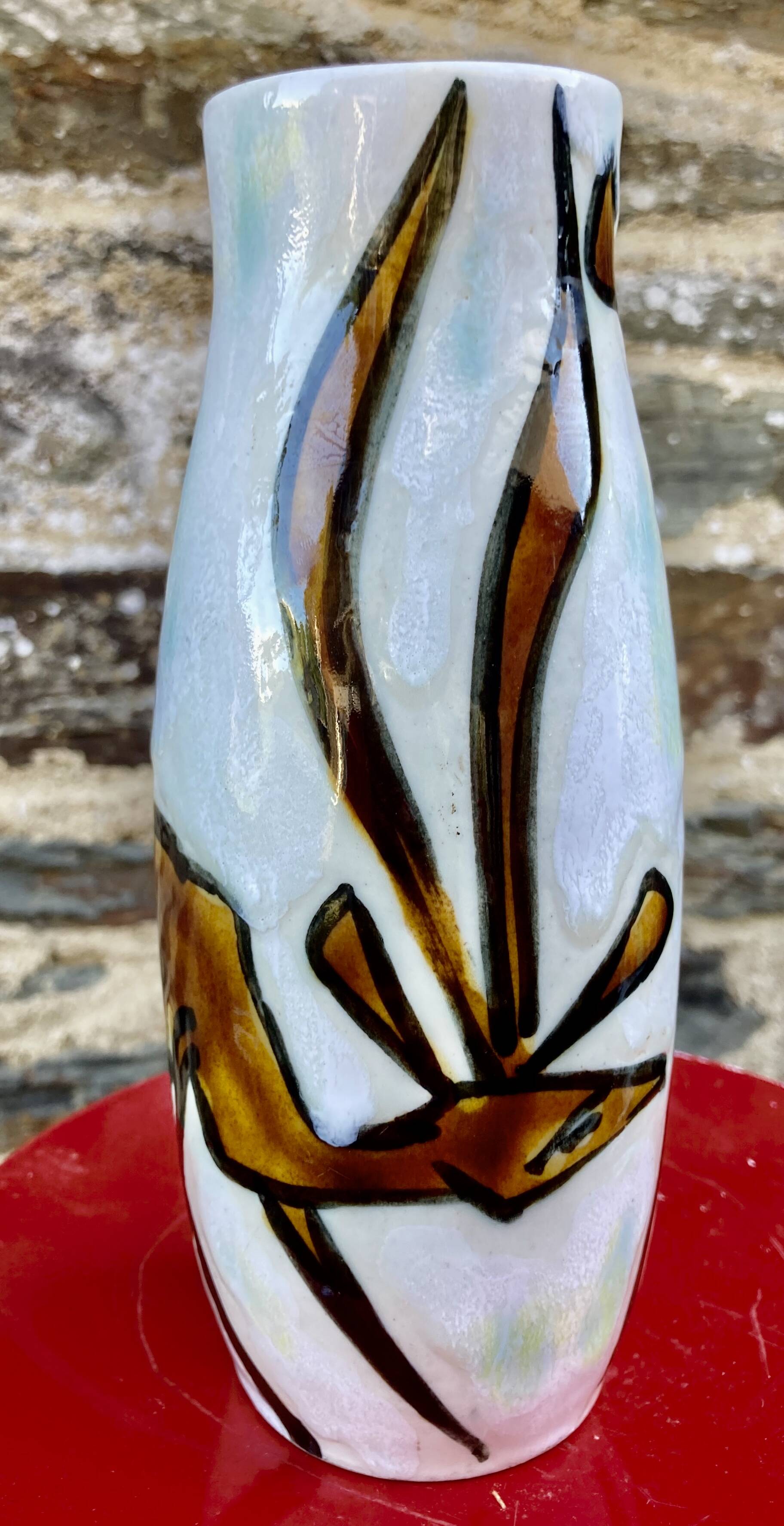 Vase céramique décor de faon signé Jacques Marie pièce unique