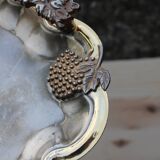 Antique silver-plated metal tray with gilt edges – Grape cluster motif