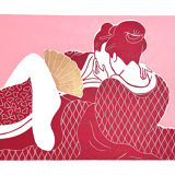 Original linocut, erotic Japanese print