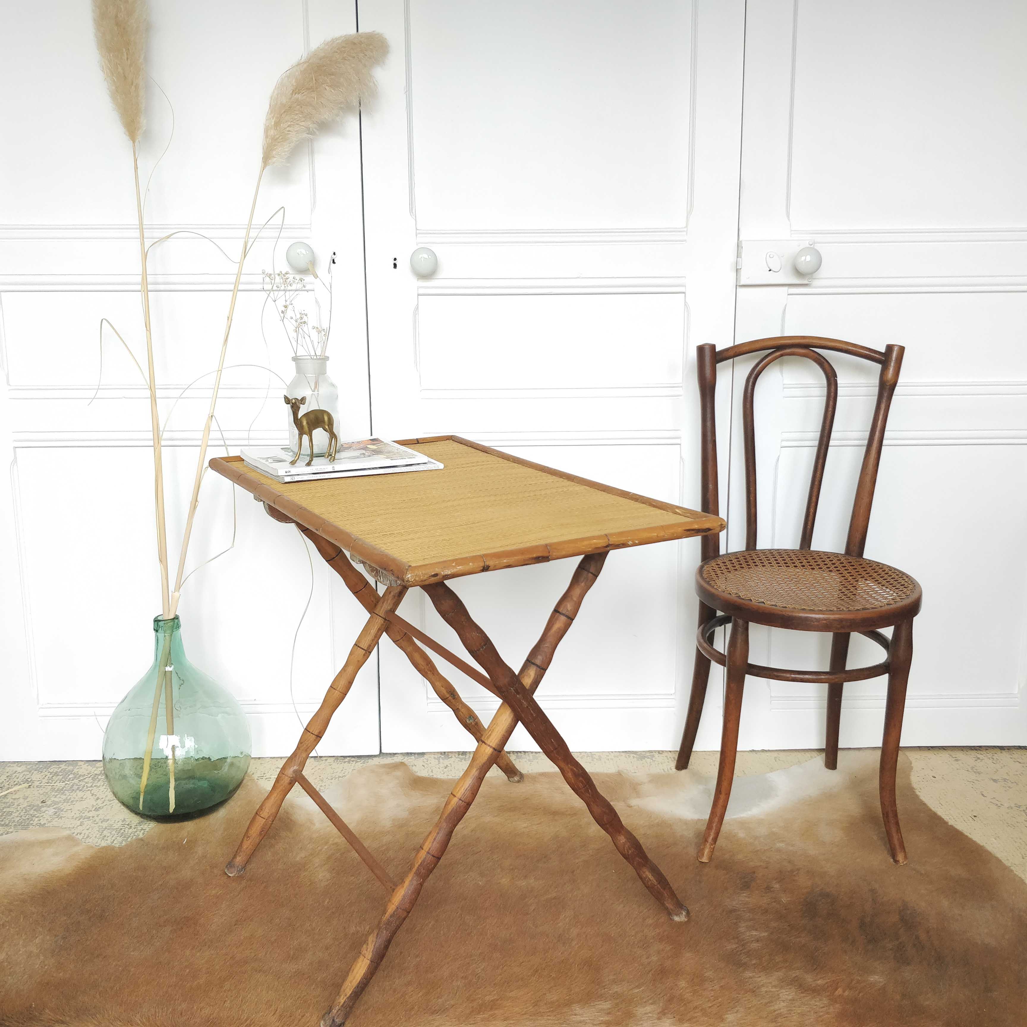 Napoleon III folding table in bamboo wood