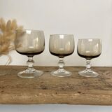 6 small vintage smoked stemmed glasses