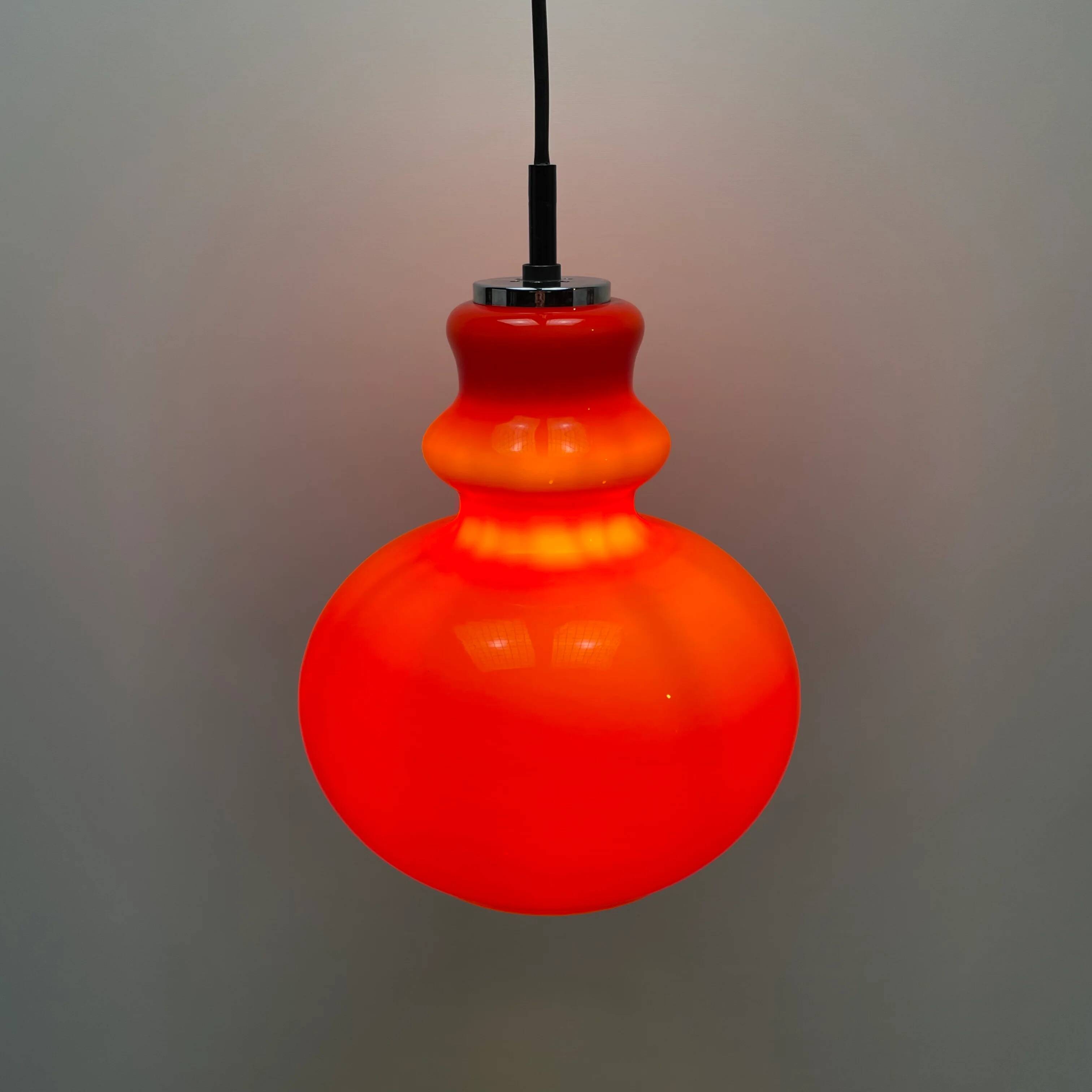 Red glass pendant by Peill and Putzler 1960