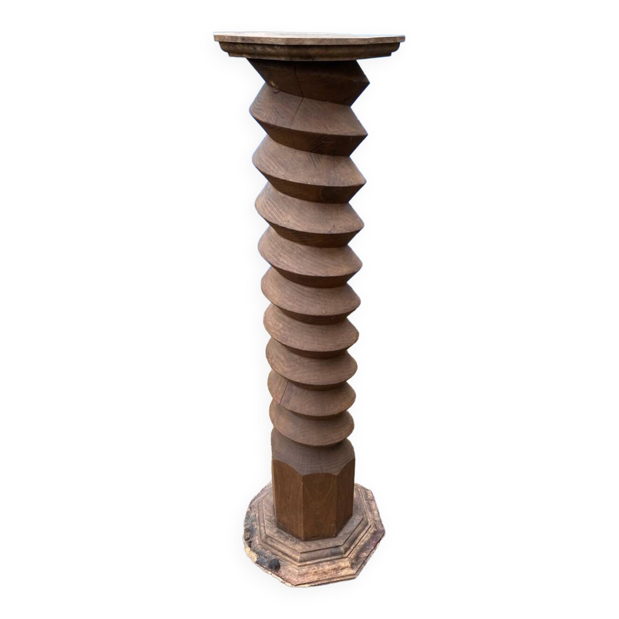 old large press screw, saddle, solid oak plant holder