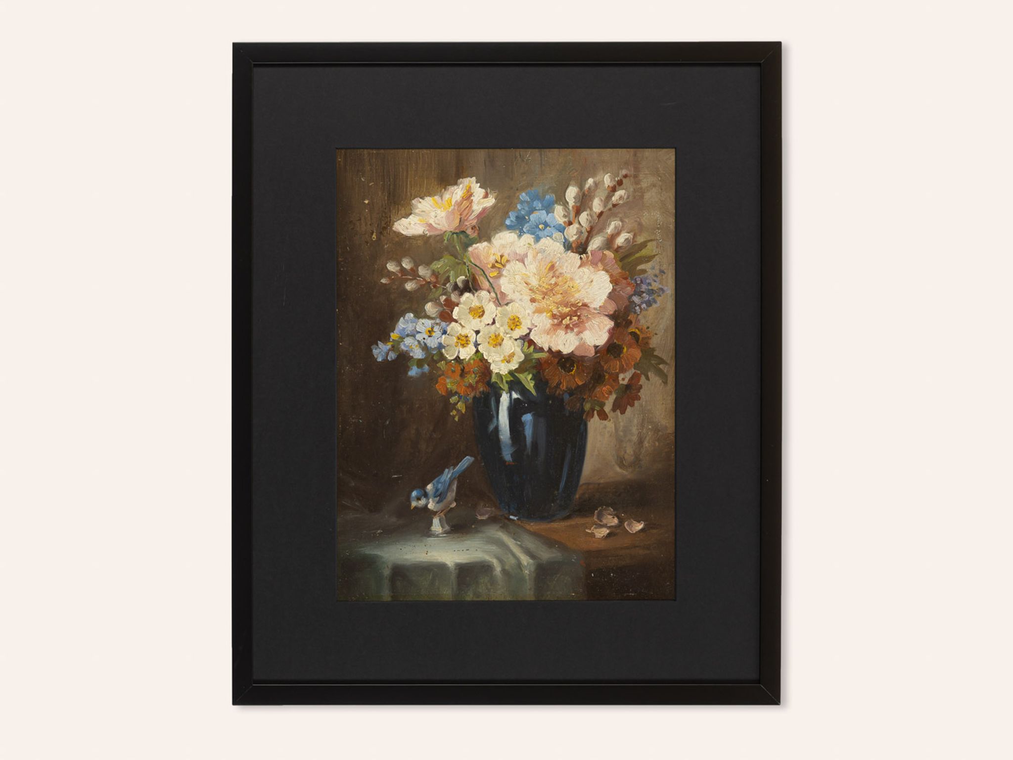 Bouquet de fleurs , Huile sur assiettes , 55 x 66 cm
