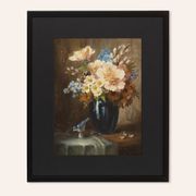 Bouquet de fleurs , Huile sur assiettes , 55 x 66 cm