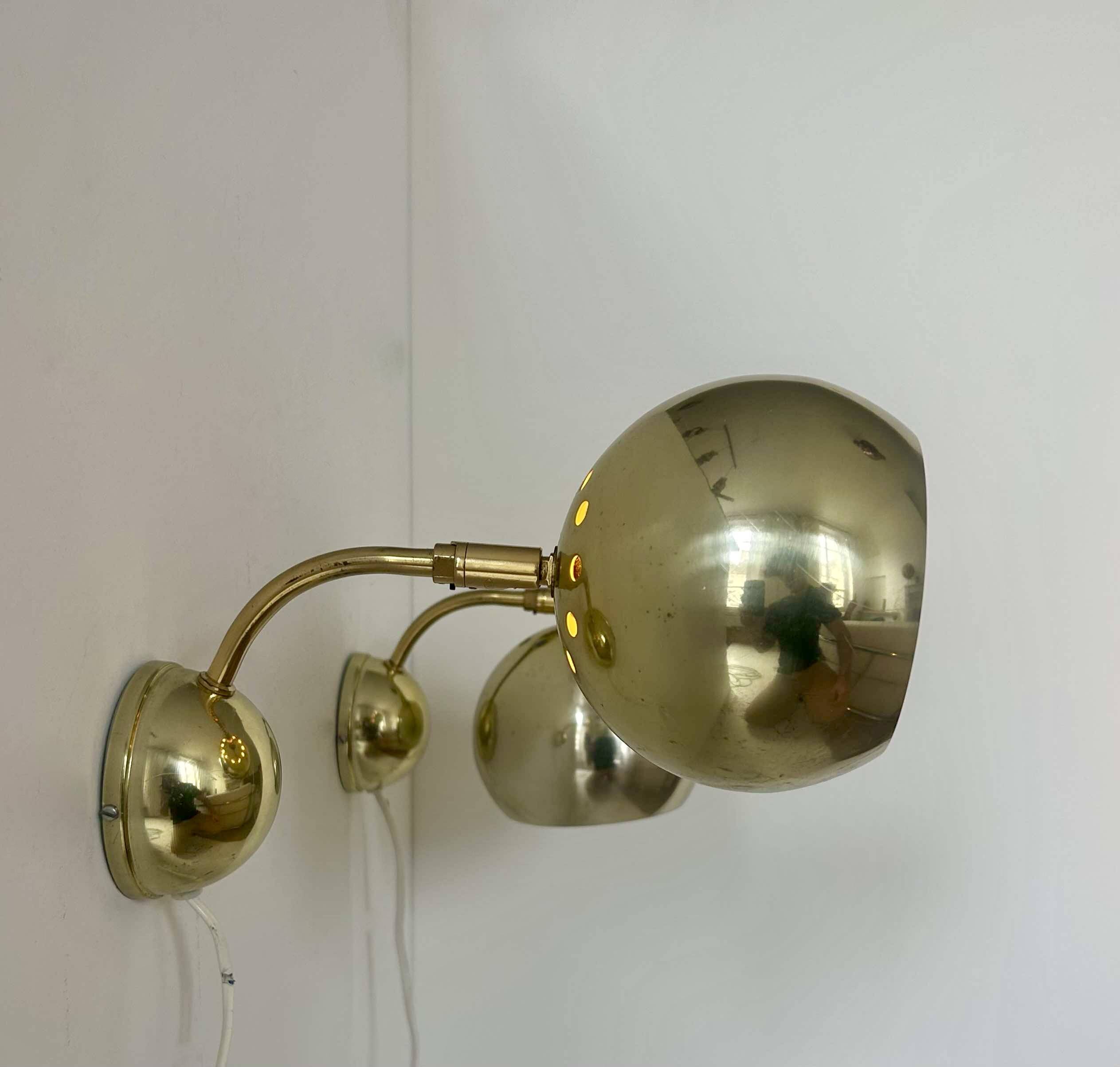 Pair of vintage adjustable wall lights, brass, Sweden 1970
