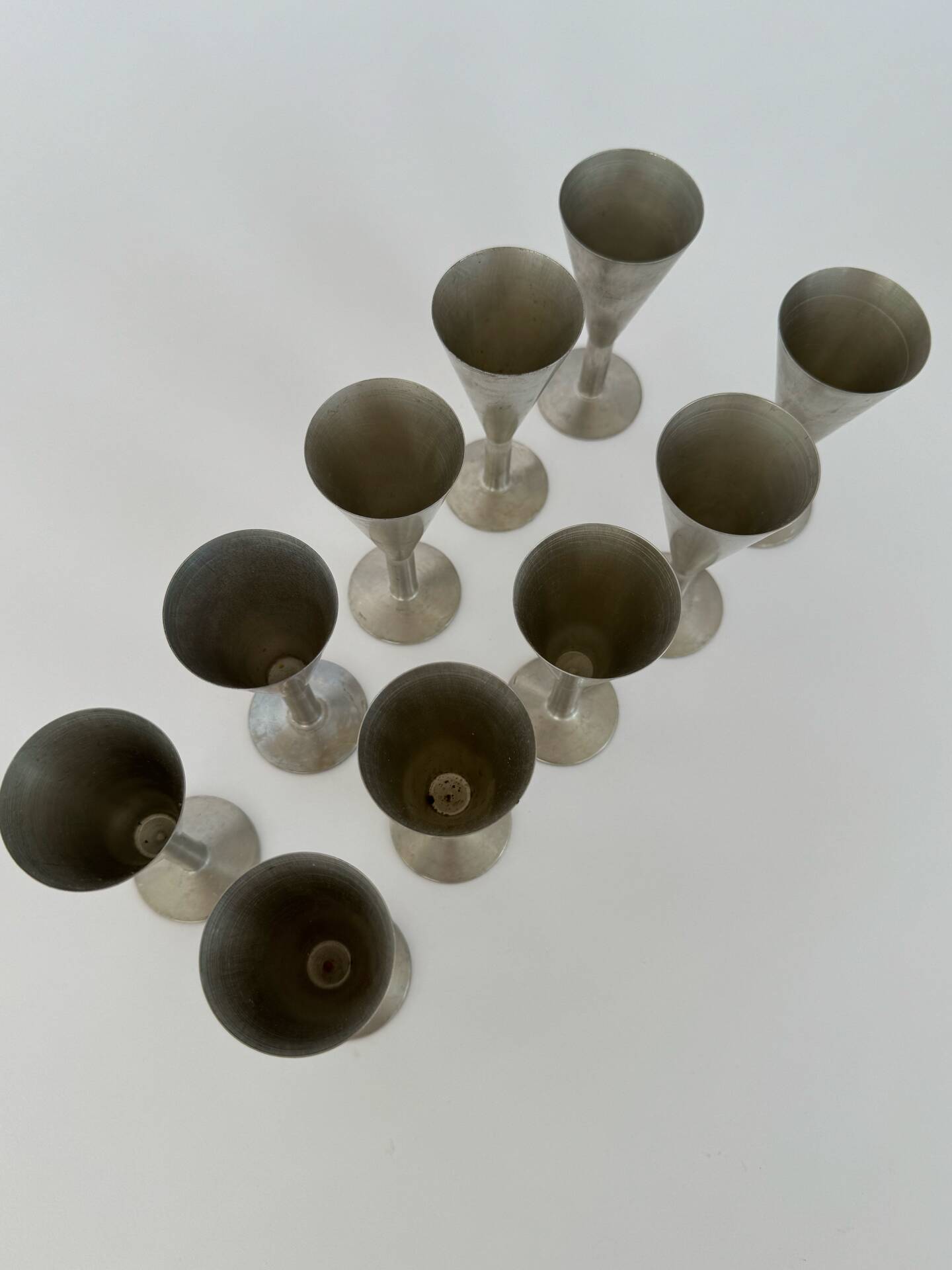 Set of 10 Vintage Minimalist Metal Shot Goblets