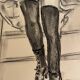 Tableau signé fusain portrait féminin mode « style Victorien »