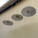 Trio of vintage pendant lights in green and white enameled sheet metal, industrial farmhouse decor