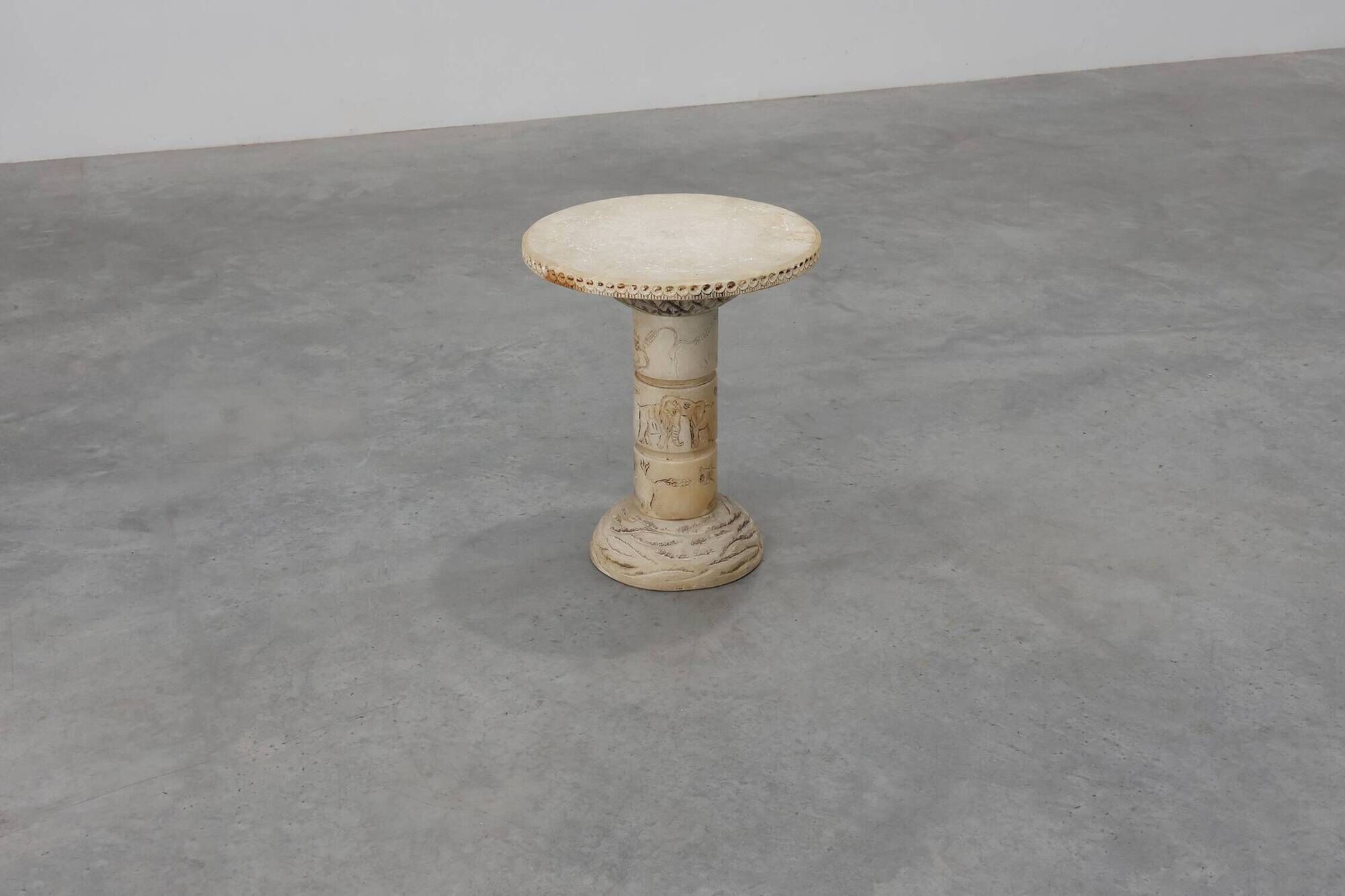 Carved alabaster pedestal with engraved figures, Italy ca. 1900