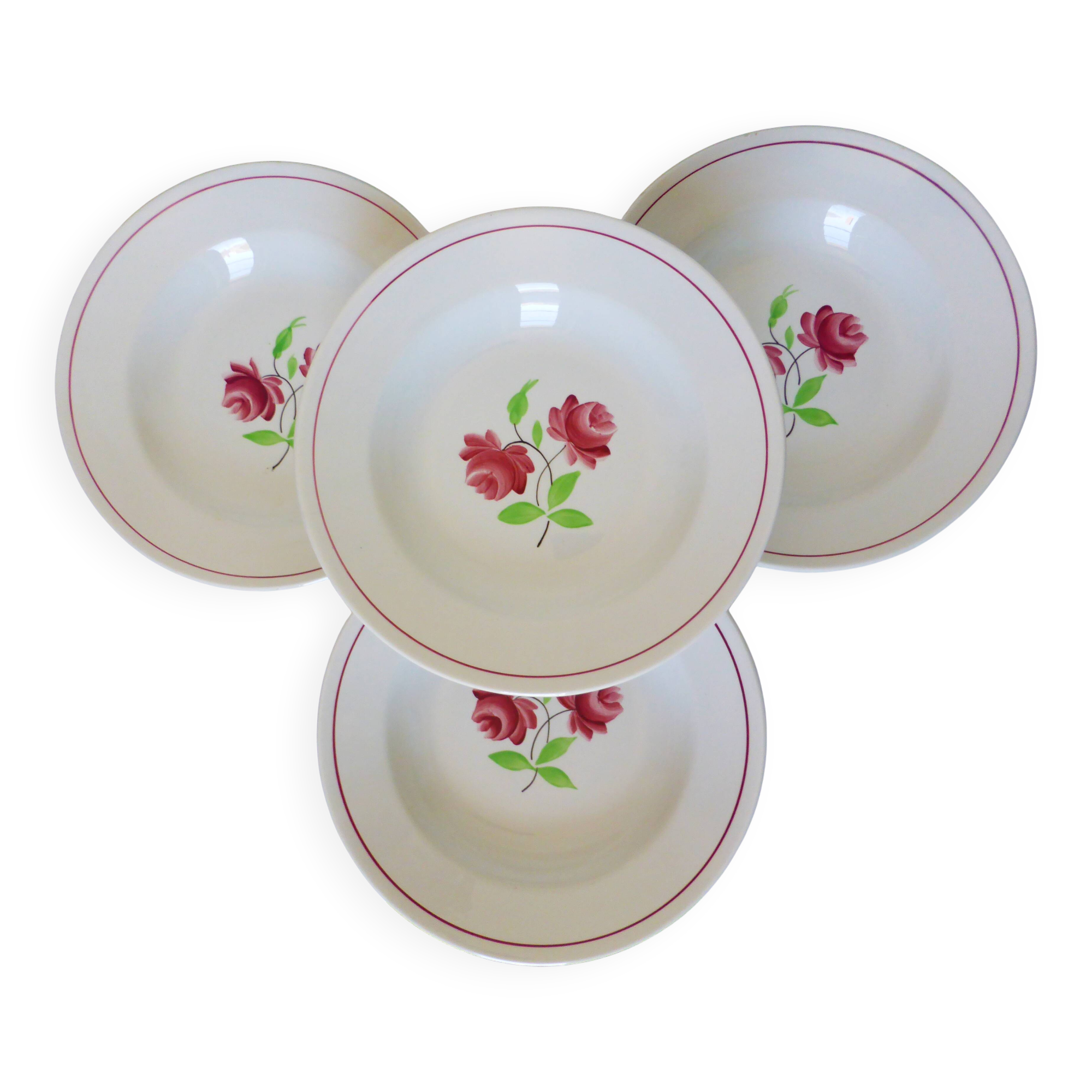 4 K and G Luneville soup plates, Rose pattern, May 2106201