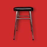 Pair of vintage stools in black faux leather and chrome steel – 1960s-1970s