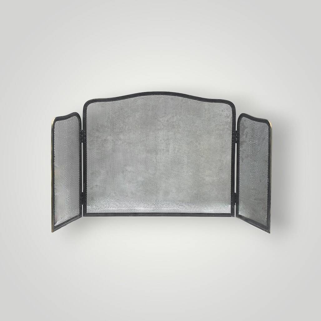 Ancien pare-feu pliable en acier brossé et métal doré