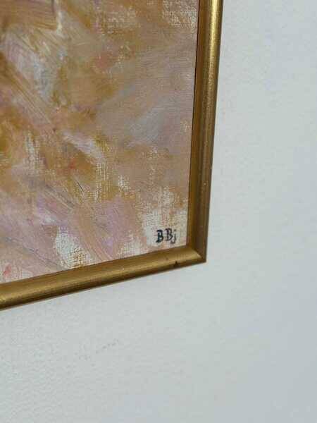 Original Swedish oil on canvas – “Frukt” by Bente Bjerregaard – dated 1989 – vintage & framed 59 × 70 cm