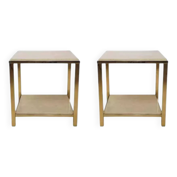 Pair of travertine and 24-carat gold-plated end tables