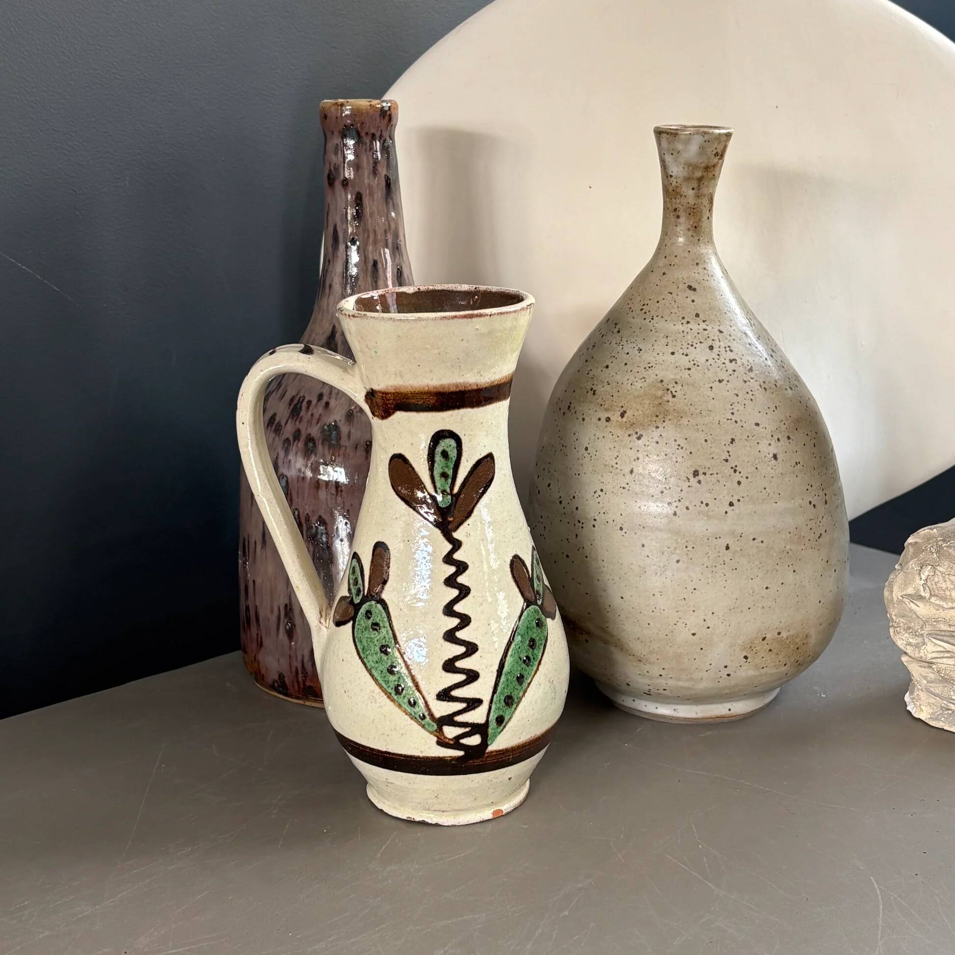 Vintage ceramic vase with handle, glazed with patterns - Ref 1280