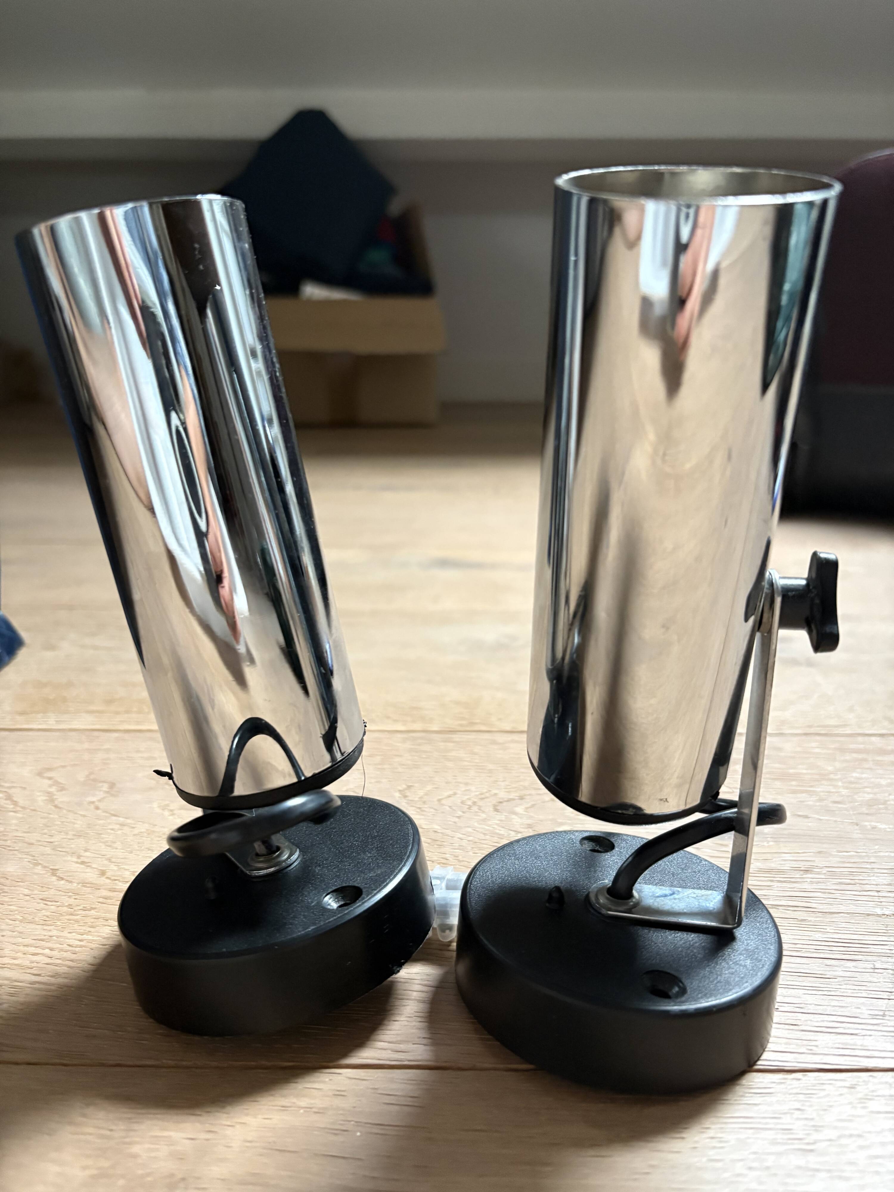 pair of 1970 vintage tube stainless steel or chrome or aluminium