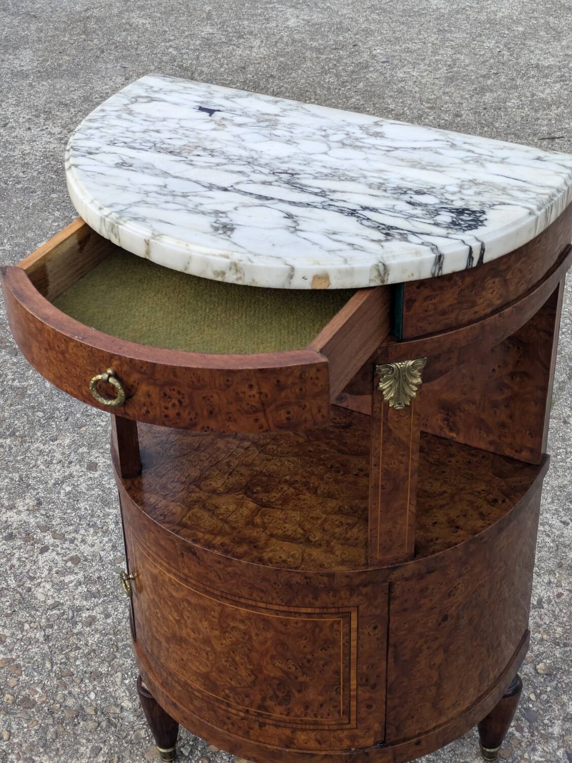 Antique Louis XVI style half-moon bedside table, occasional furniture