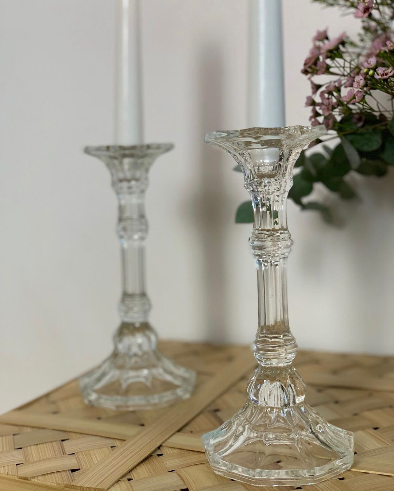 Pair of glass candle holders