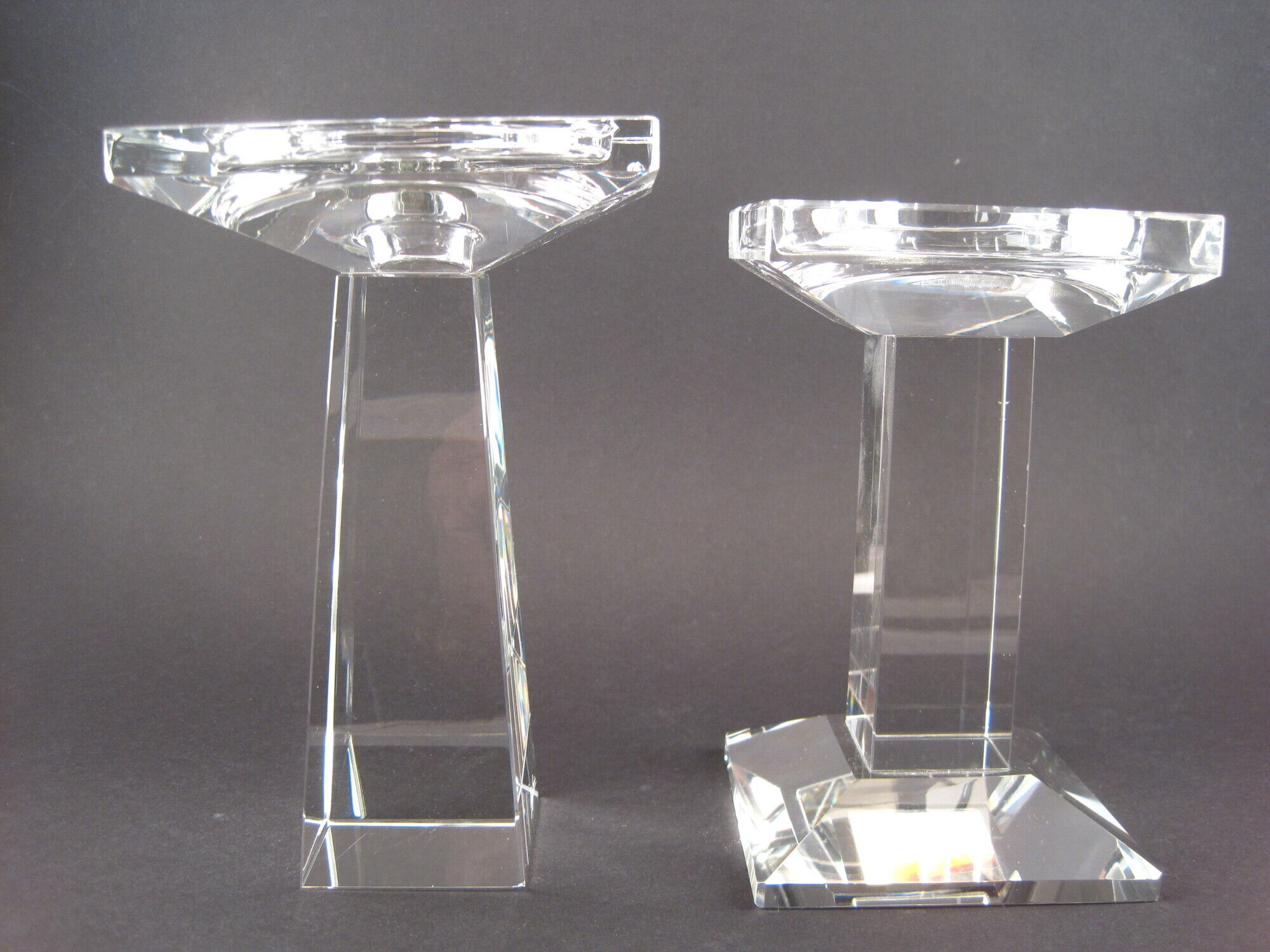 Pair of modernist crystal candle holders signed oleg cassini