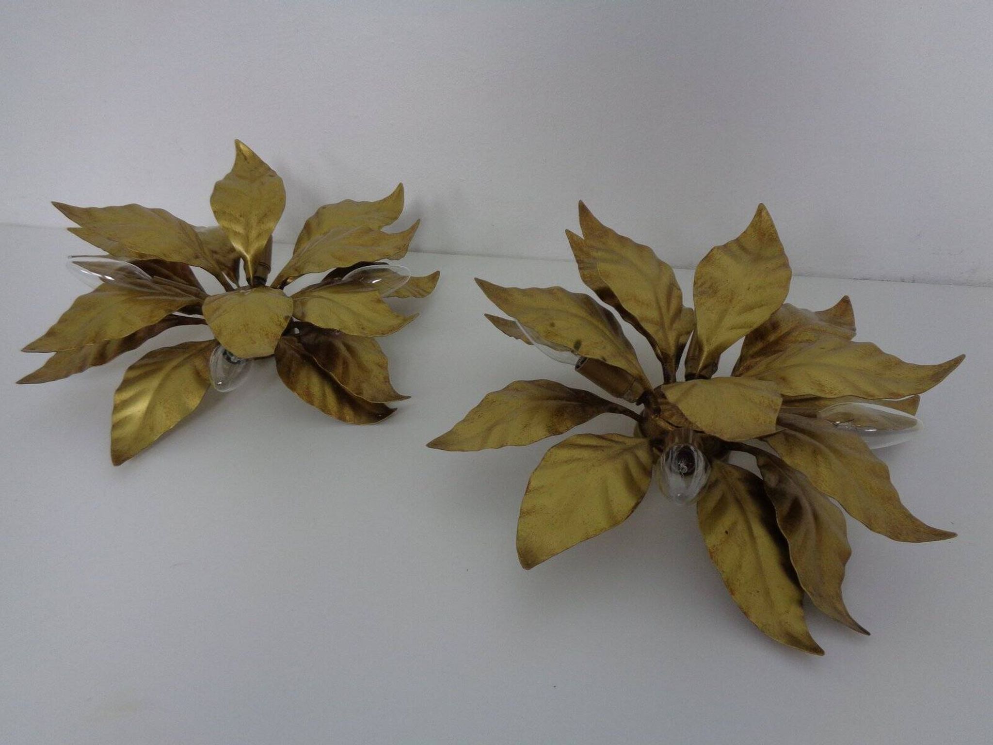 Golden Flower Shape Flushmounts by Hans Kögl, 1970s, Set of 2