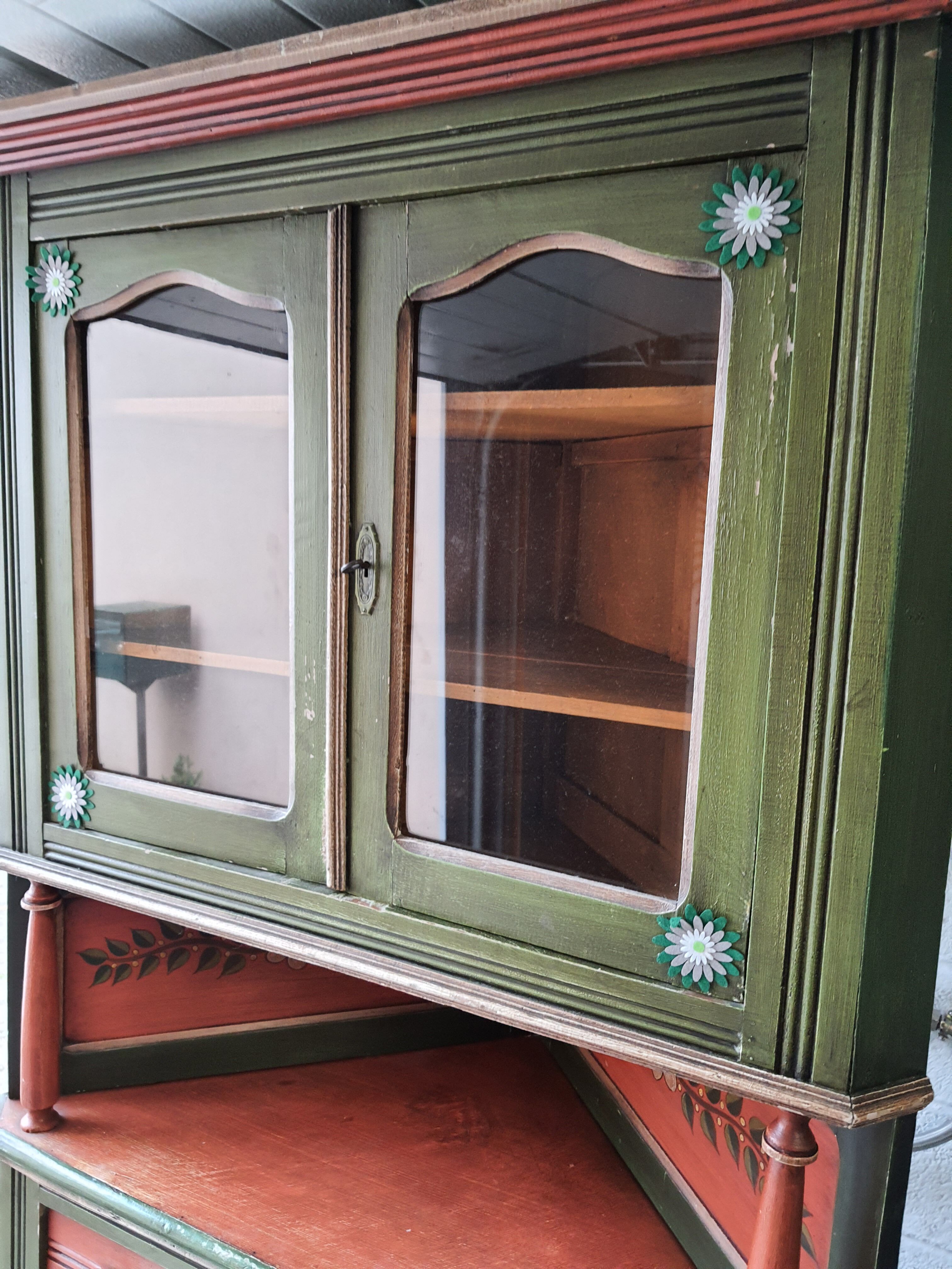 Hand-painted and signed notched cabinet