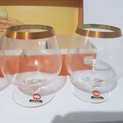 Set of 6 cognac glasses, clear glass, gilding / Austria / 1960s.